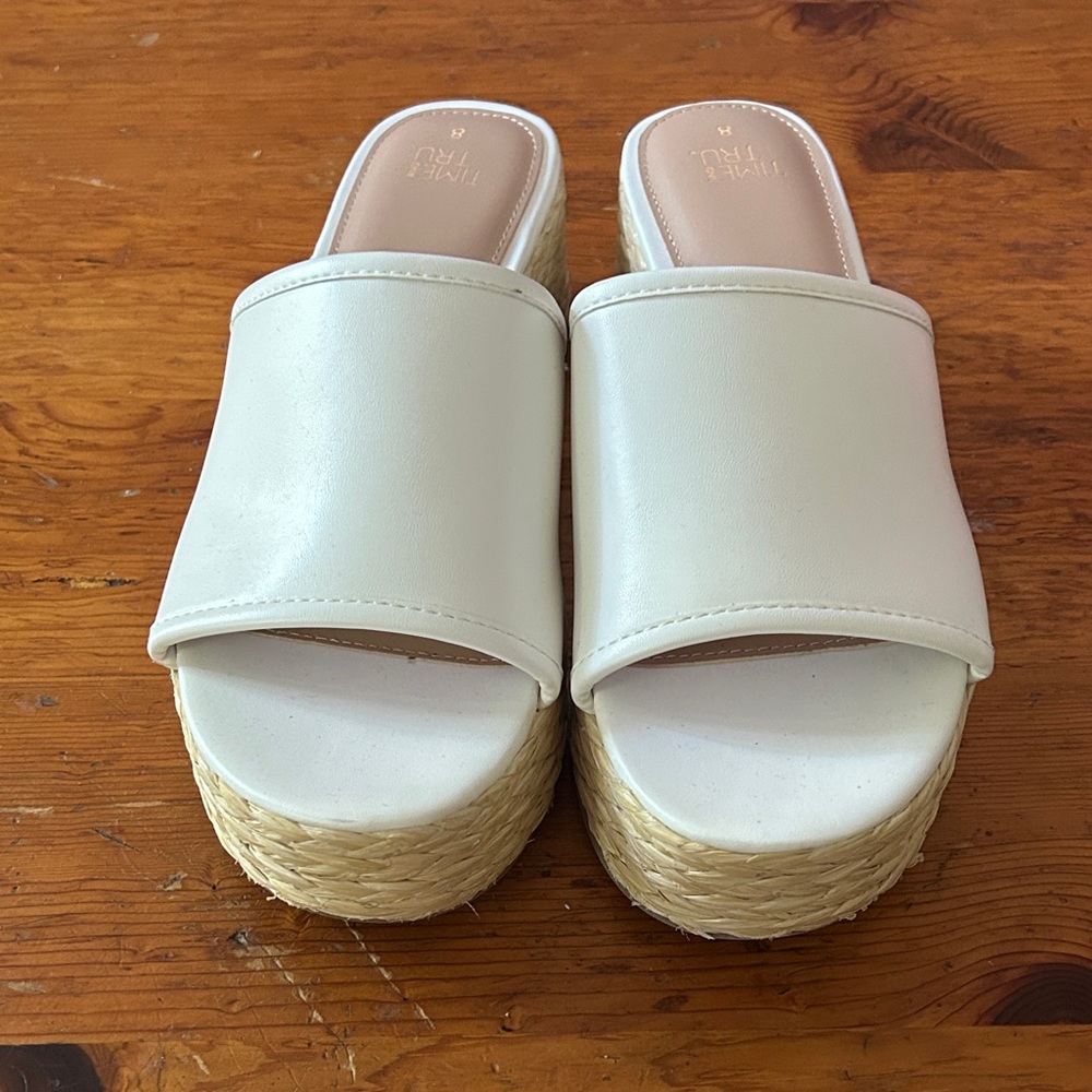 Time and Tru Cream Platform Mules